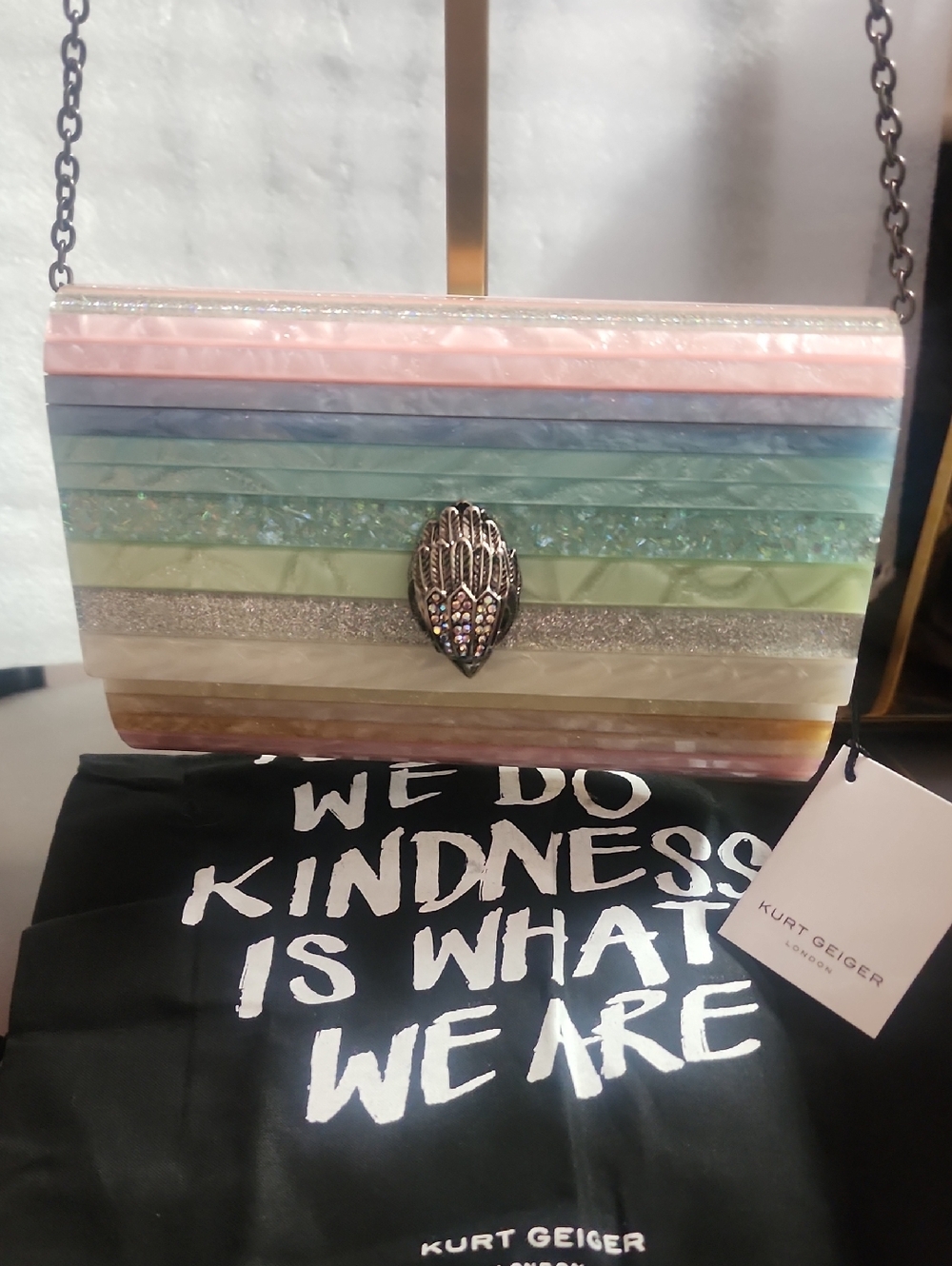 Kurt Geiger Nwt Pastel Iridescent Stripe Crossbody Bag